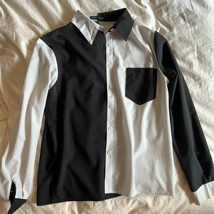 Shein womens white and black collared work shirt medium